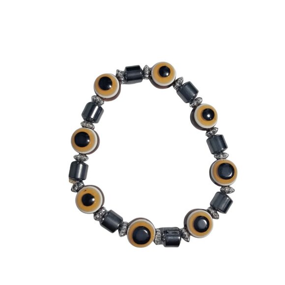 Evil Eye Bead Brown Amber Good Luck Stretch Bracelet Fashion Jewelry - Picture 1 of 3